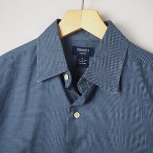Brooks Brothers Brooks Sport Shirt Mens M Blue Houndstooth Micro Pattern Cotton